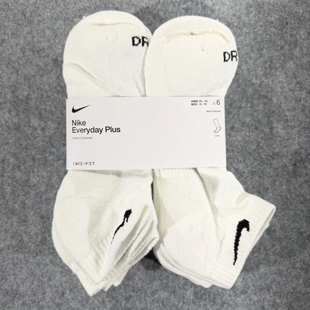 Nike Everyday Plus Cushioned Low Training Socks 6 Pair White‎ Mens 8-12